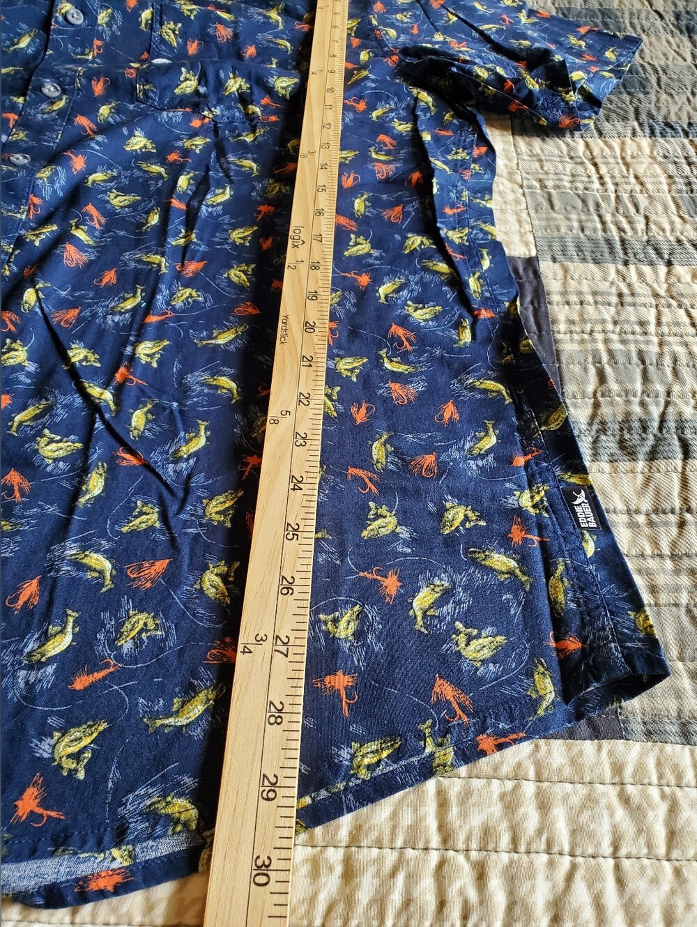 Eddie Bauer Baja Shirt Brook Fish Bait Cotton Navy Button Up Short Sleeve TXL - Picture 7 of 10
